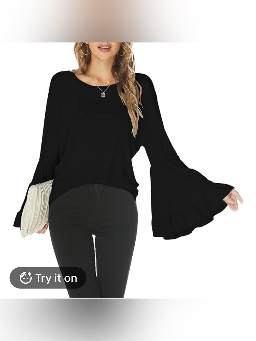 #3303**Coco Bianco Black Ruffled Bell-Sleeve Blouse